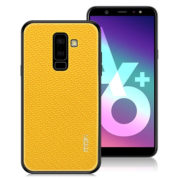 MOFI Samsung Galaxy A6 Plus (2018) mobiletui i kombimaterialer med vævet tekstur - Gul Yellow
