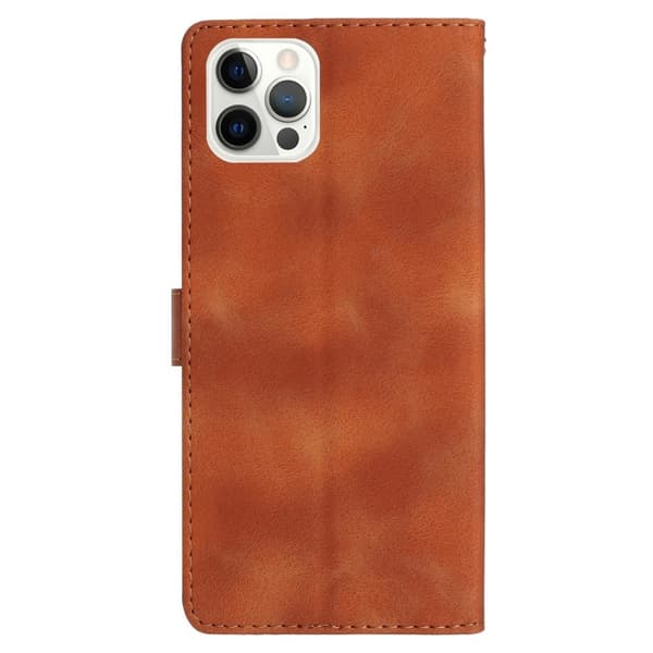 iPhone 16 Pro-etui i vegansk lær med blomstertrykk på håndleddsstroppen - Brun Brown
