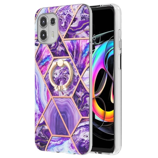 Marble Patterned Suojakuori With Ring Holder For Motorola Edge 20 Lite - Tumma Violetti Purple