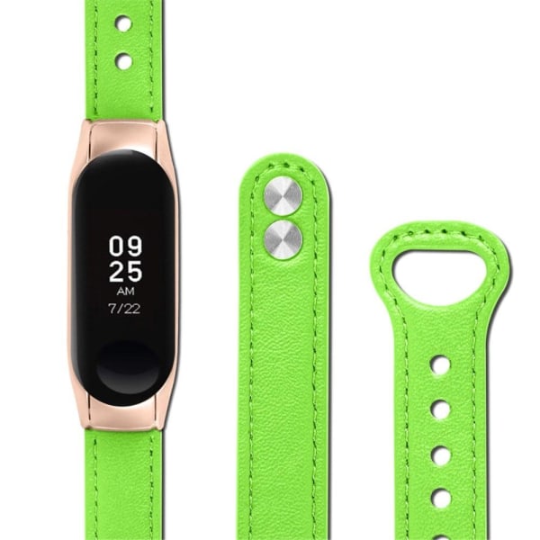 Xiaomi Mi Smart Band 6 / 5 cowhide leather watch strap with rose gold cover - Fluorescent Green Green