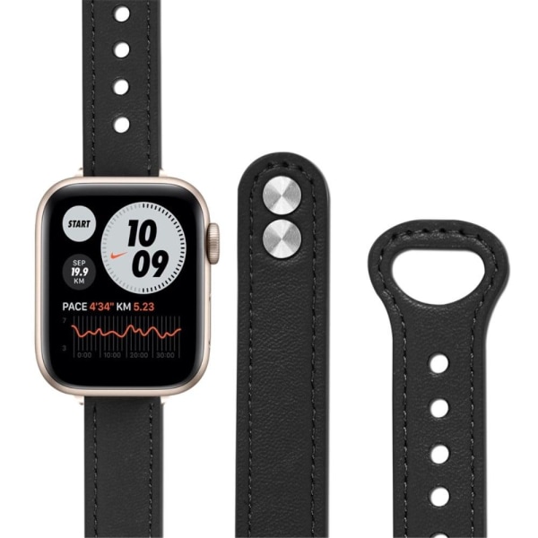 Aitoa naudannahkaa oleva ranneke Apple Watch Series 8 (45mm) / Watch Ultra - Musta Black