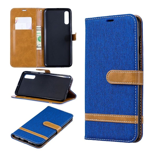 Samsung Galaxy A70 tofarvet jeans lædercover - babyblå Blue