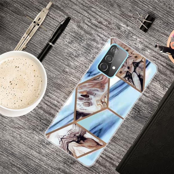 Marmormotiv Samsung Galaxy A33 5G skal - Himmelsblå Och Brun Marmor multifärg