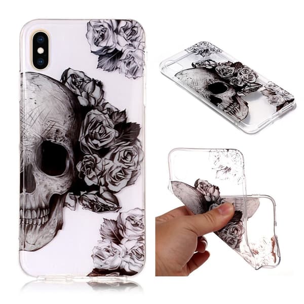 iPhone Xs Max gel etui med mønsterprint - Rose Skull Multicolor