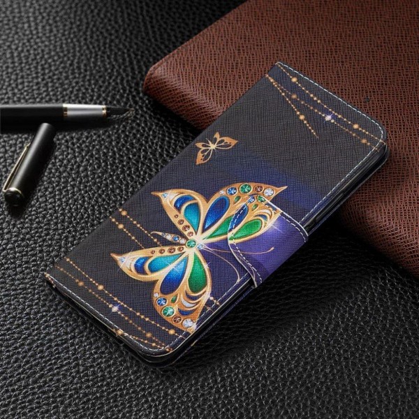 Wonderland Xiaomi Redmi 9 Flip etui - Diamant sommerfugl Black