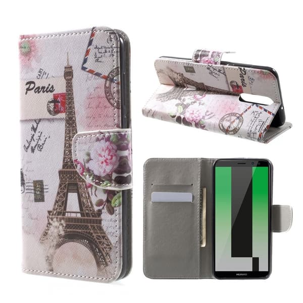 Huawei Mate 10 Lite Etui laget av kunstlær og silikon - Eiffel tårn Multicolor