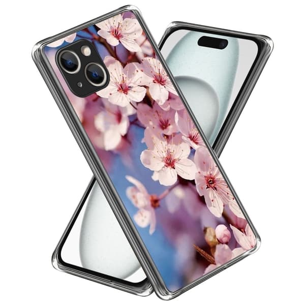 Deco iPhone 15 Plus kotelot - Persikka Kukka Pink