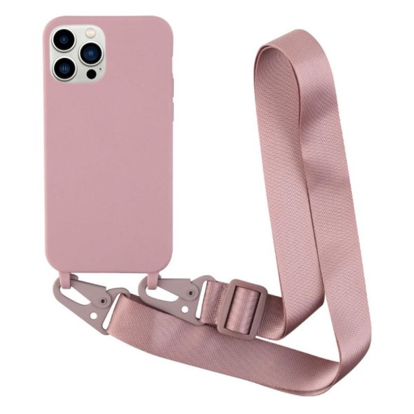 Ohut TPU-kotelo, jossa on mattapinta ja säädettävä hihna iPhone 13 Pro Max - Syvä Vaaleanpunainen Pink