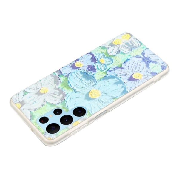 Deco Samsung Galaxy S22 Ultra Etui - Blå Blomster Blue