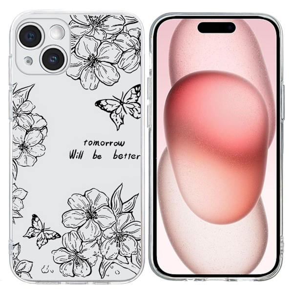 Vibe iPhone 15 Plus cover - Sommerfugleblomst Black