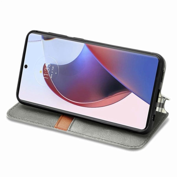 Nahkakotelo With A Stylish Rhombus Imprint For Motorola Edge 30 Ultra / X30 Pro - Harmaa Silver grey