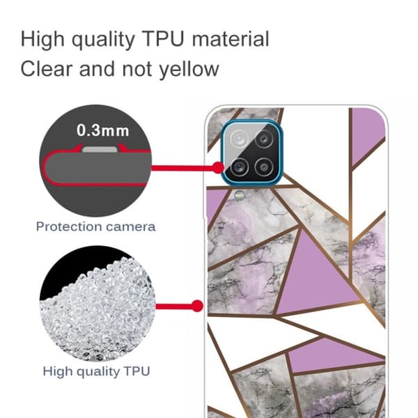 Marble Samsung Galaxy A12 5G Etui - Lilla / Hvit / Grå Klinkekule Multicolor