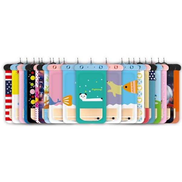 Universal cartoon pattern waterproof pouch for 6-inch smartphone with strap - Polar Bear Pink