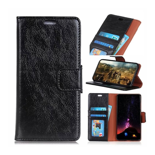 Huawei Honor 10 Lite Retro haljais nahkainen lompakko suojakotelo magneetti lukolla - Musta Black