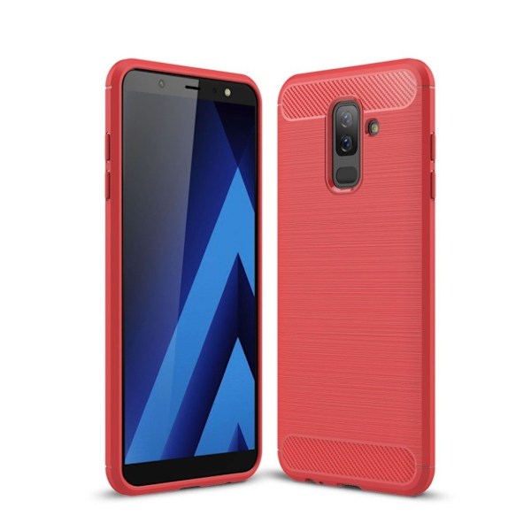 Samsung Galaxy A6 Plus Hiilikuitu Harjattu Pinta TPU Suojakuori - Punainen Red