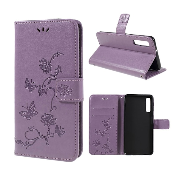 Butterfly läder Samsung Galaxy A7 (2018) fodral - Lila Lila