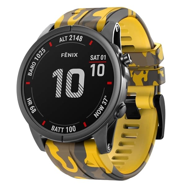 26 mm silikoneurrem med camouflagemønster til Garmin-ur - Camouflage Gul Yellow