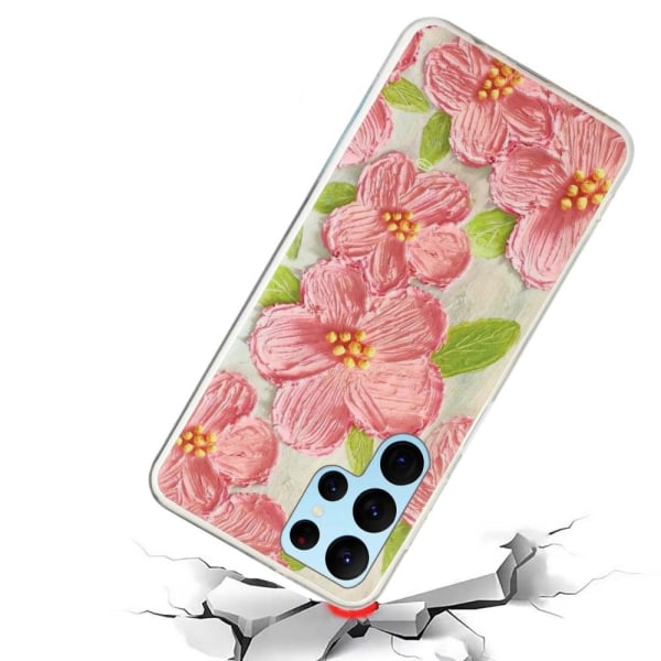 Deco Samsung Galaxy S22 Ultra Etui - Lyserøde Blomster Pink