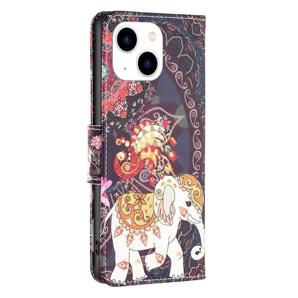 Wonderland iPhone 14 flip etui - Blomst Og Elefant Multicolor