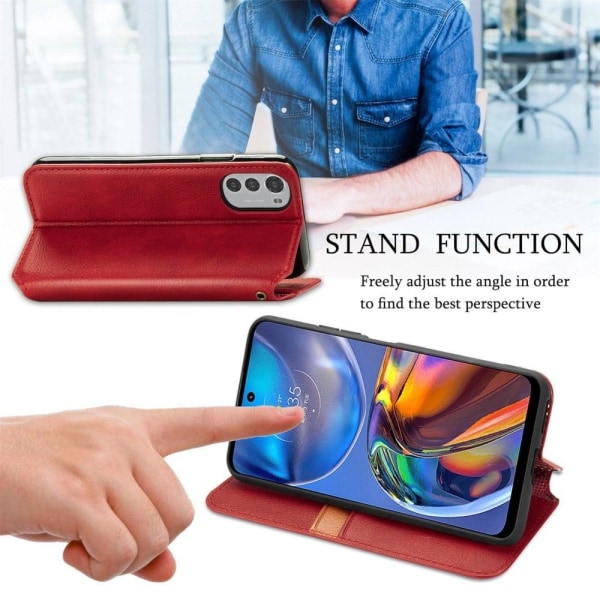 Læder Etui med A Stilfuldt Rhombus Tryk til Motorola Moto E32s / E32 / G22 - Rød Red