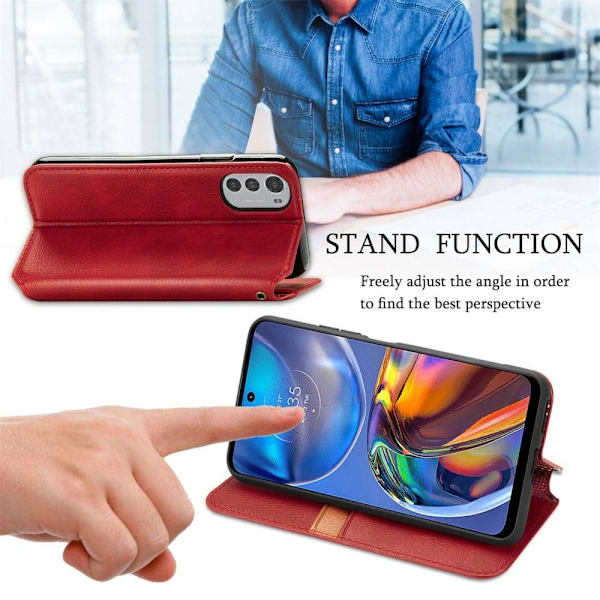 Nahkakotelo With A Stylish Rhombus Imprint For Motorola Moto E32s / E32 / G22 - Punainen Red