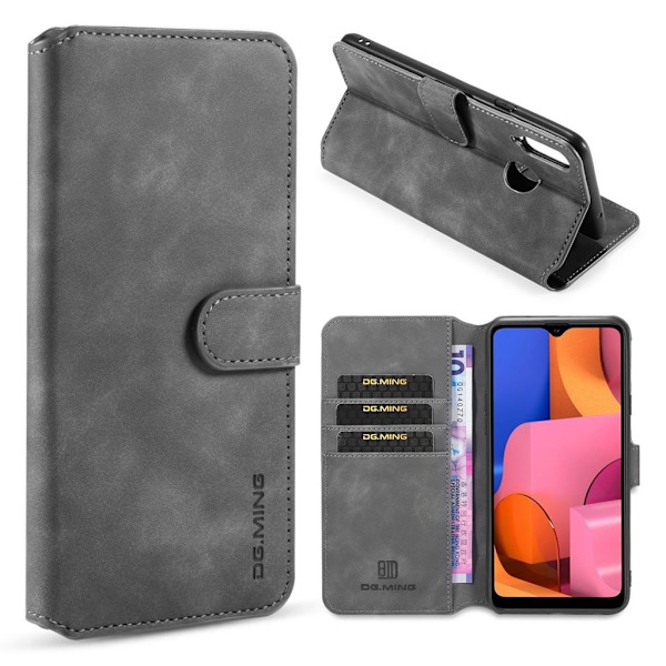 DG.MING Samsung Galaxy A20s Retro Veske - Grå Silver grey