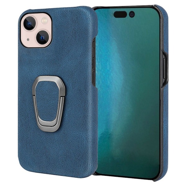 Stødsikkert lædercover med oval støttefod til iPhone 14 Plus - Blå Blue