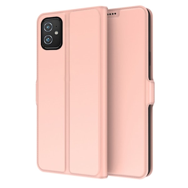 Glat og tyndt premium Asus Zenfone 8 læderetui - Rødguld Pink
