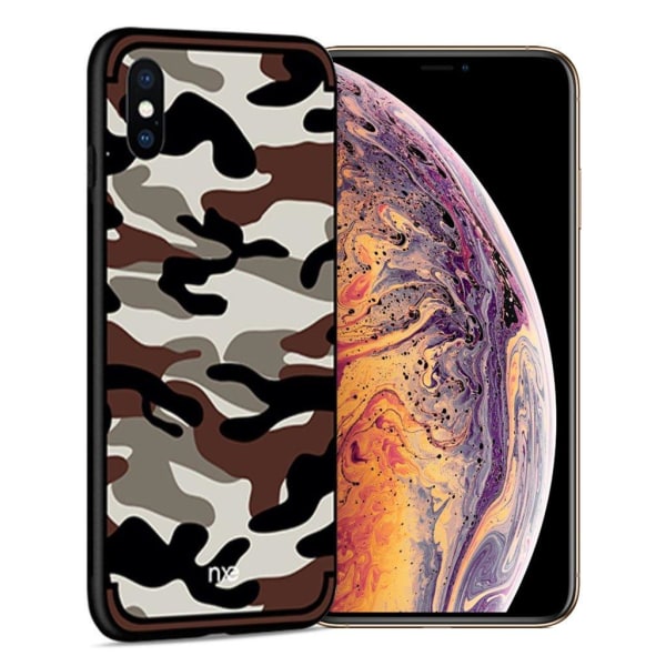 iPhone Xs Max NXE kamo pinta kuviollinen hybriidi muovinen takasuoja kuori - Kahvi Brown