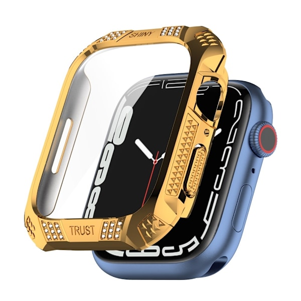 Apple Watch (45mm) rhinestone adorned cover with tempered glass screen protector - Gold Guld