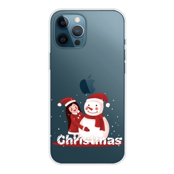 Christmas iPhone 14 Pro Max case - Girl and Snowman Röd