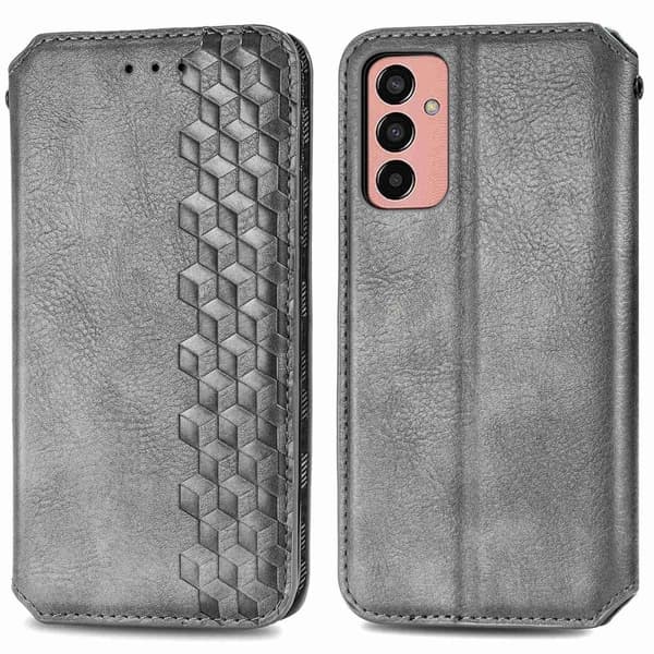 Læder Etui med A Stilfuldt Rhombus Tryk til Samsung Galaxy M13 4g - Grå Silver grey