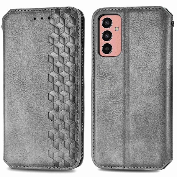 Läder Samsung Galaxy M13 4G fodral med romb-design - Silver/Grå Silvergrå
