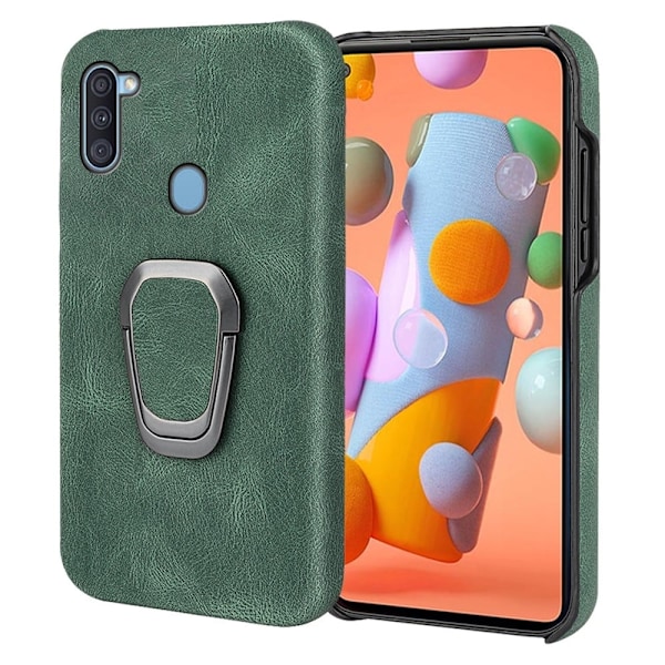 Stötsäkert läderfodral med oval kickstand för Samsung Galaxy M11 / A11 - Grön Grön