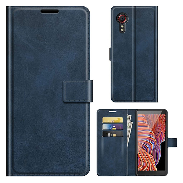 Hållbart konstläder Samsung Galaxy Xcover 5 fodral med plånbok - Blå Blå