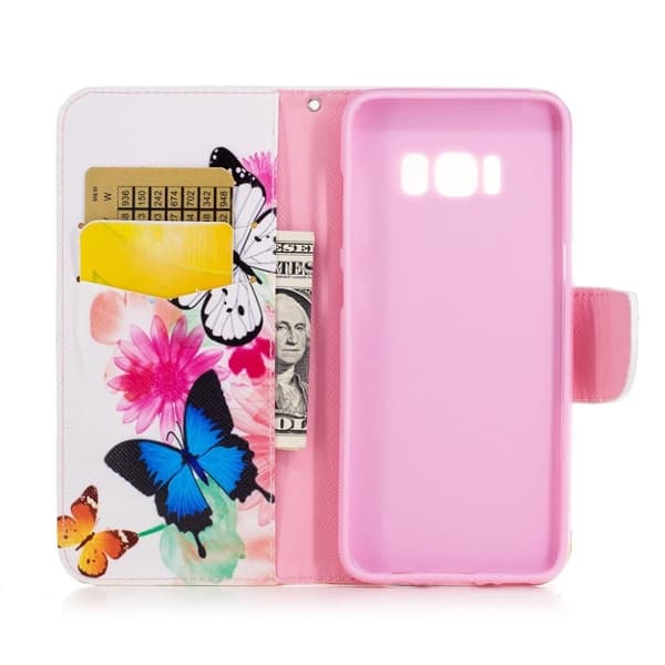 Samsung Galaxy S8 smart og stærkt læder-etui - Sommerfugle og blomster Multicolor