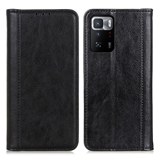 Xiaomi Poco X3 GT ægte læderetui med magnetisk lukning - Sort Black