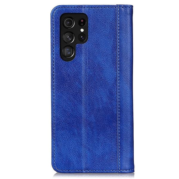 Äkta läder Samsung Galaxy S23 Ultra fodral med magnetisk stängning Blå