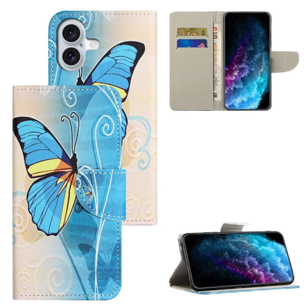 Wonderland iPhone 16 Plus flip-etui - Sommerfugl Blue