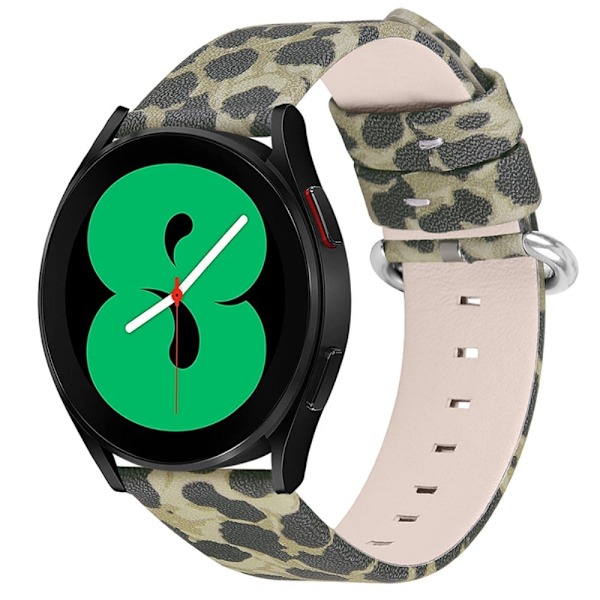 Klockarmband i äkta läder med leopardstruktur för Samsung Galaxy Watch 3 45mm / Watch (46mm) - Militärgrön / Leopard multifärg