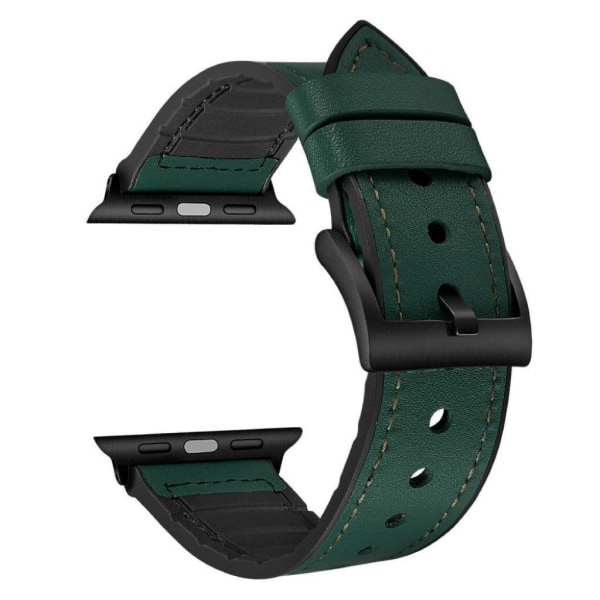 Apple Watch Series 6 / 5 44mm silicone + leather coated watch band - Blackish Green Grön