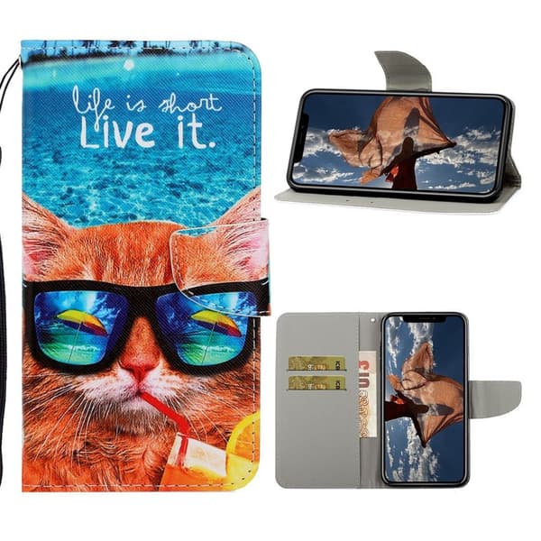 Wonderland iPhone 12 Pro Max Flippetui - Katt Iført Sunglasses Multicolor