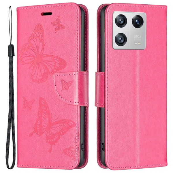 Butterfly Xiaomi 13 Läppäkotelo - Rose Pink
