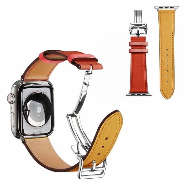 äkta läder silver spänne klockarmband för Apple Watch Series 6 / 5 40mm - Amber / orange multifärg