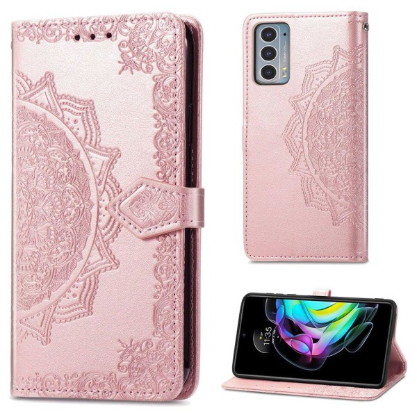 Mandala läder Motorola Edge 20 fodral - Rosa Rosa