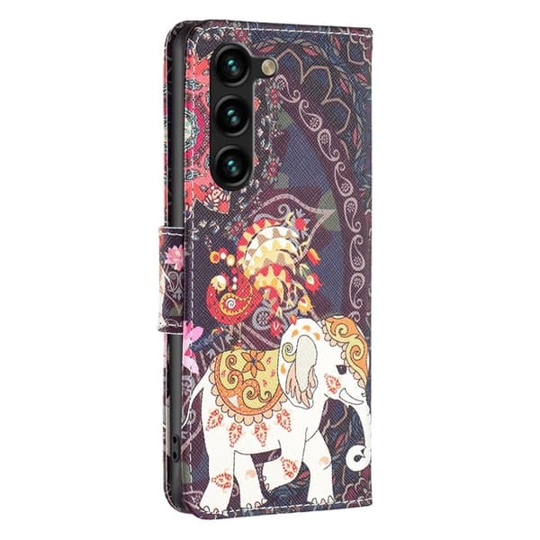 Wonderland Samsung Galaxy S23 Plus Flip Etui - Blomst og Elefant Multicolor