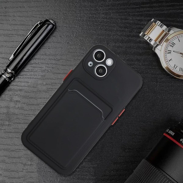 Deksel med Kortholder til iPhone 15 Plus - Svart Black
