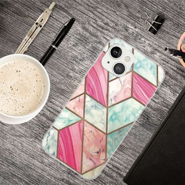 Marmormotiv iPhone 14 Plus skal - Färgglad Marmorplatta multifärg