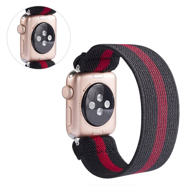 Apple Watch Series 5 / 4 44mm nylon-urrem - Sort / Rød Black