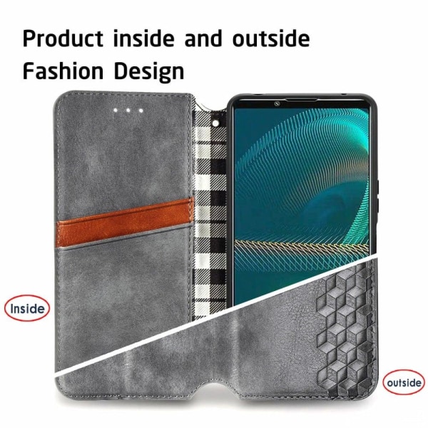 Nahkakotelo With A Stylish Rhombus Imprint For Sony Xperia 1 IV - Harmaa Silver grey
